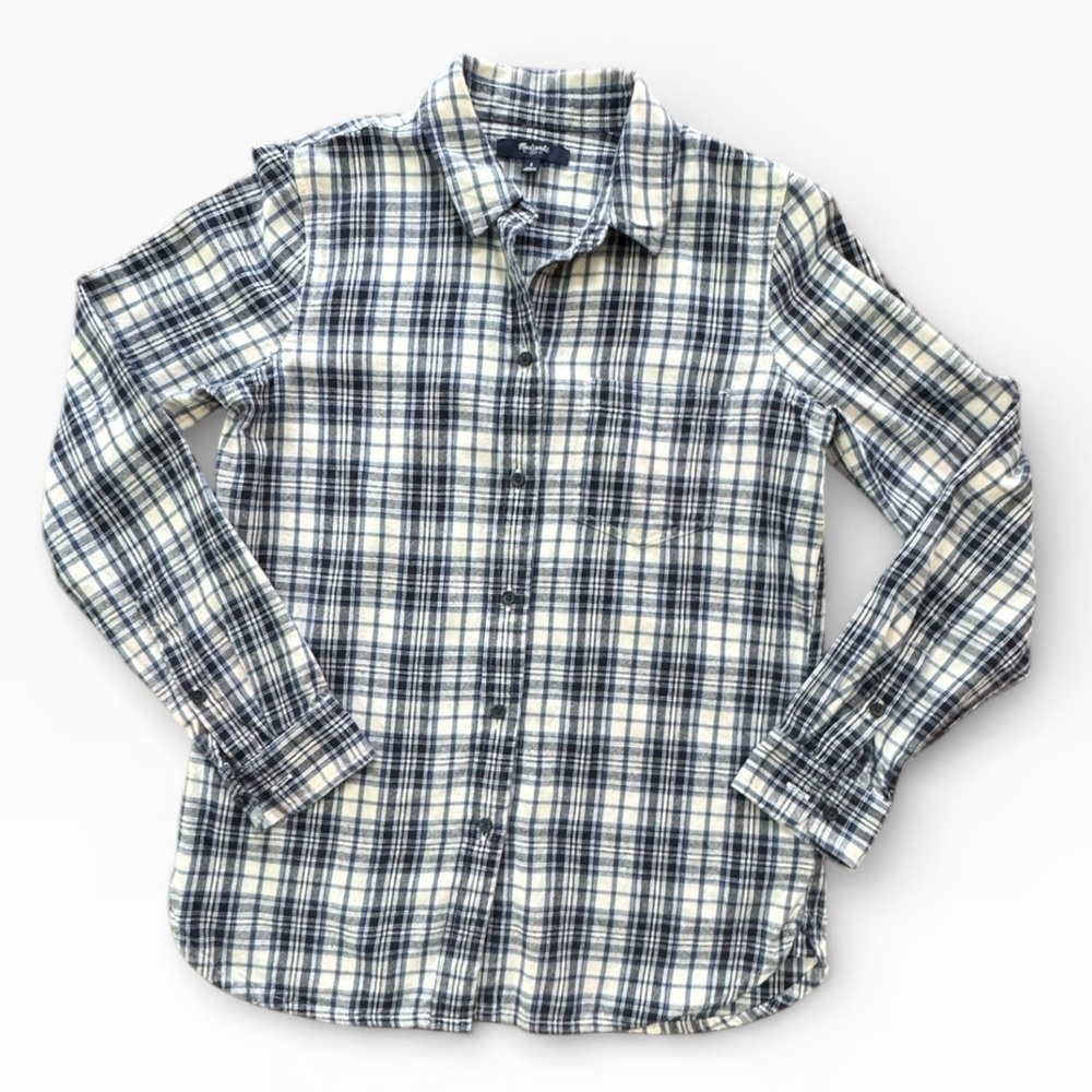 Madewell Women’s Blue and White Plaid Button-Up Shirt Size Small - Picture 3 of 7